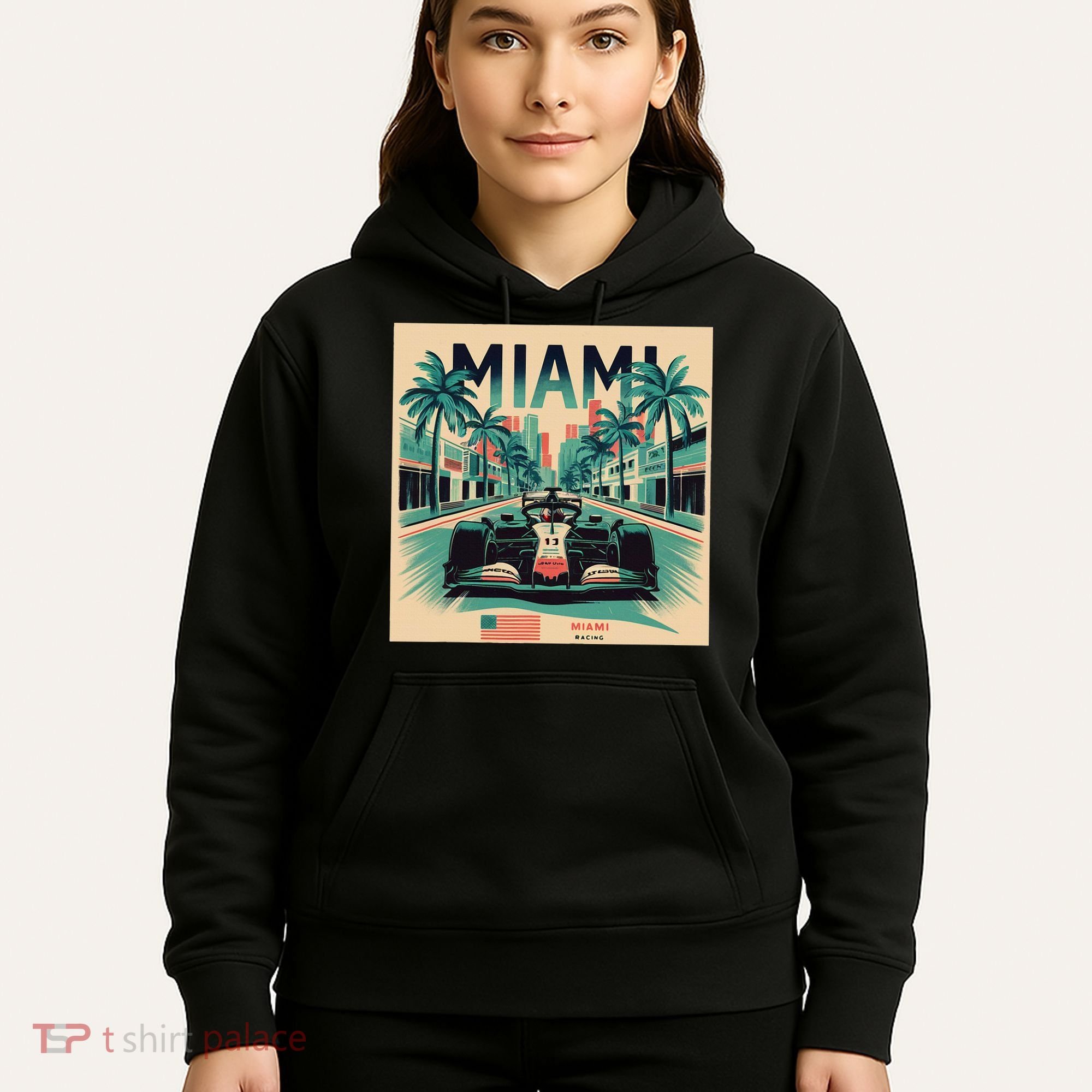 Retro Miami Racing Car Formula Racing Hoodie