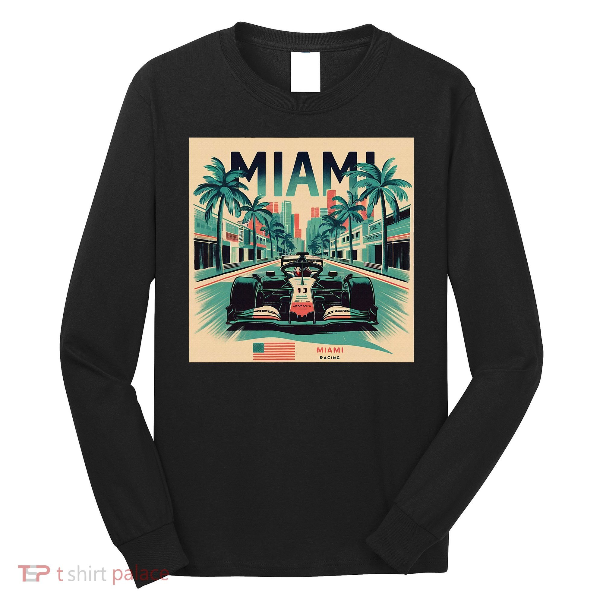Retro Miami Racing Car Formula Racing Long Sleeve Shirt