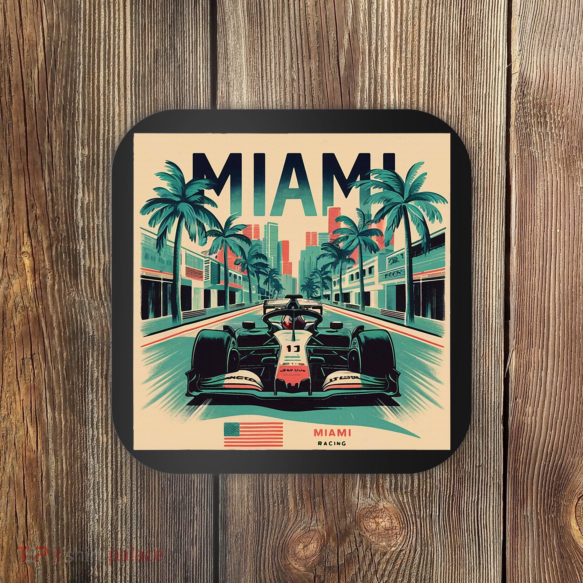Retro Miami Racing Car Formula Racing Coaster