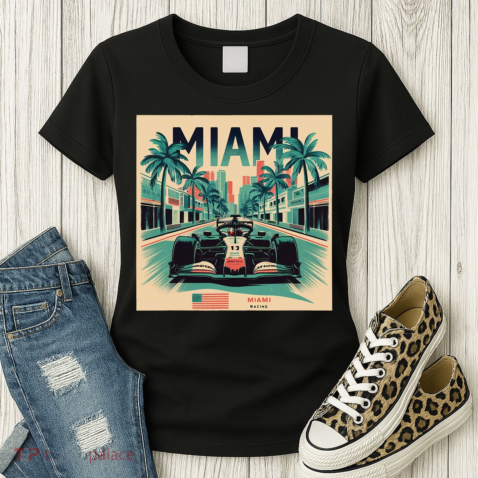 Retro Miami Racing Car Formula Racing Women's T-Shirt