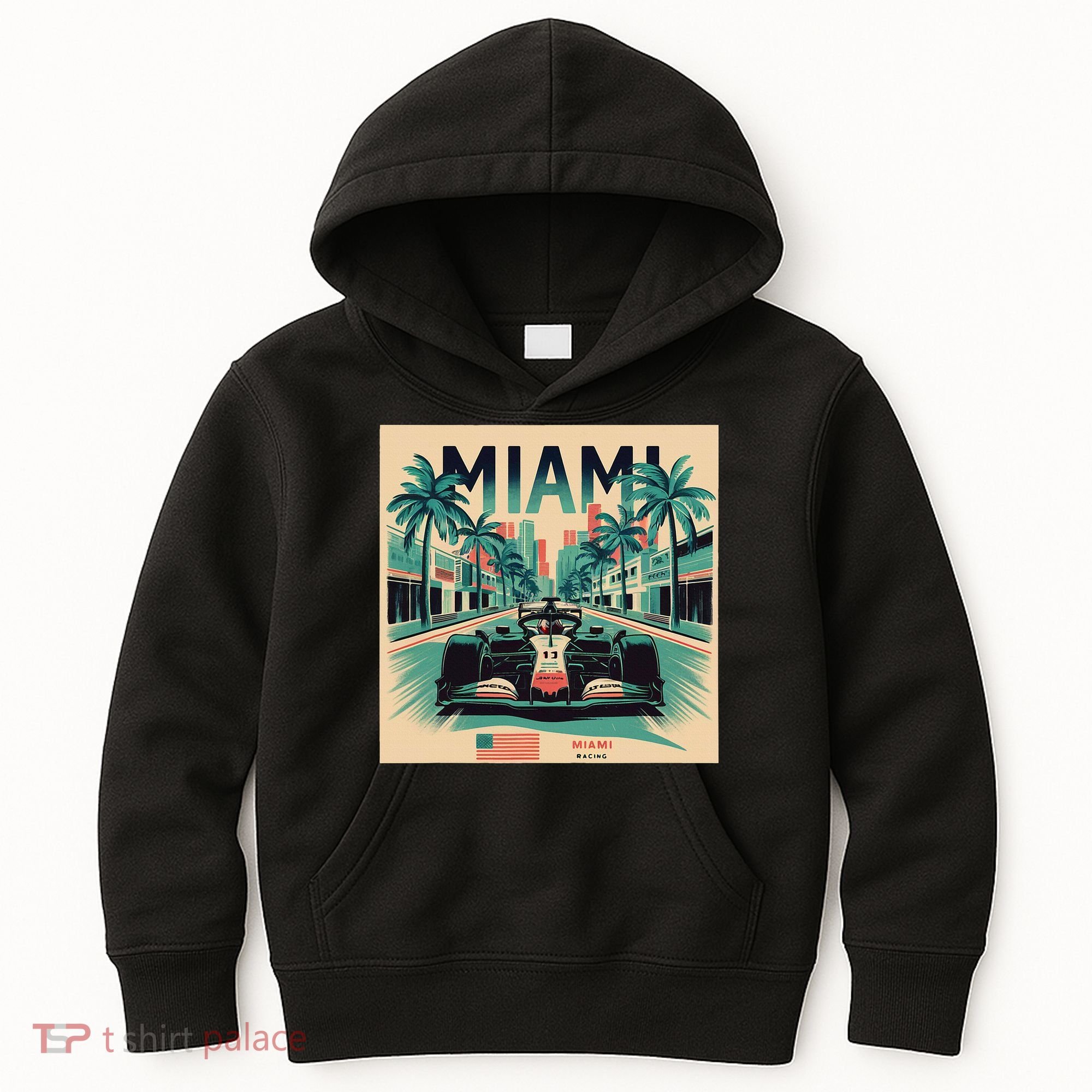 Retro Miami Racing Car Formula Racing Kids Hoodie