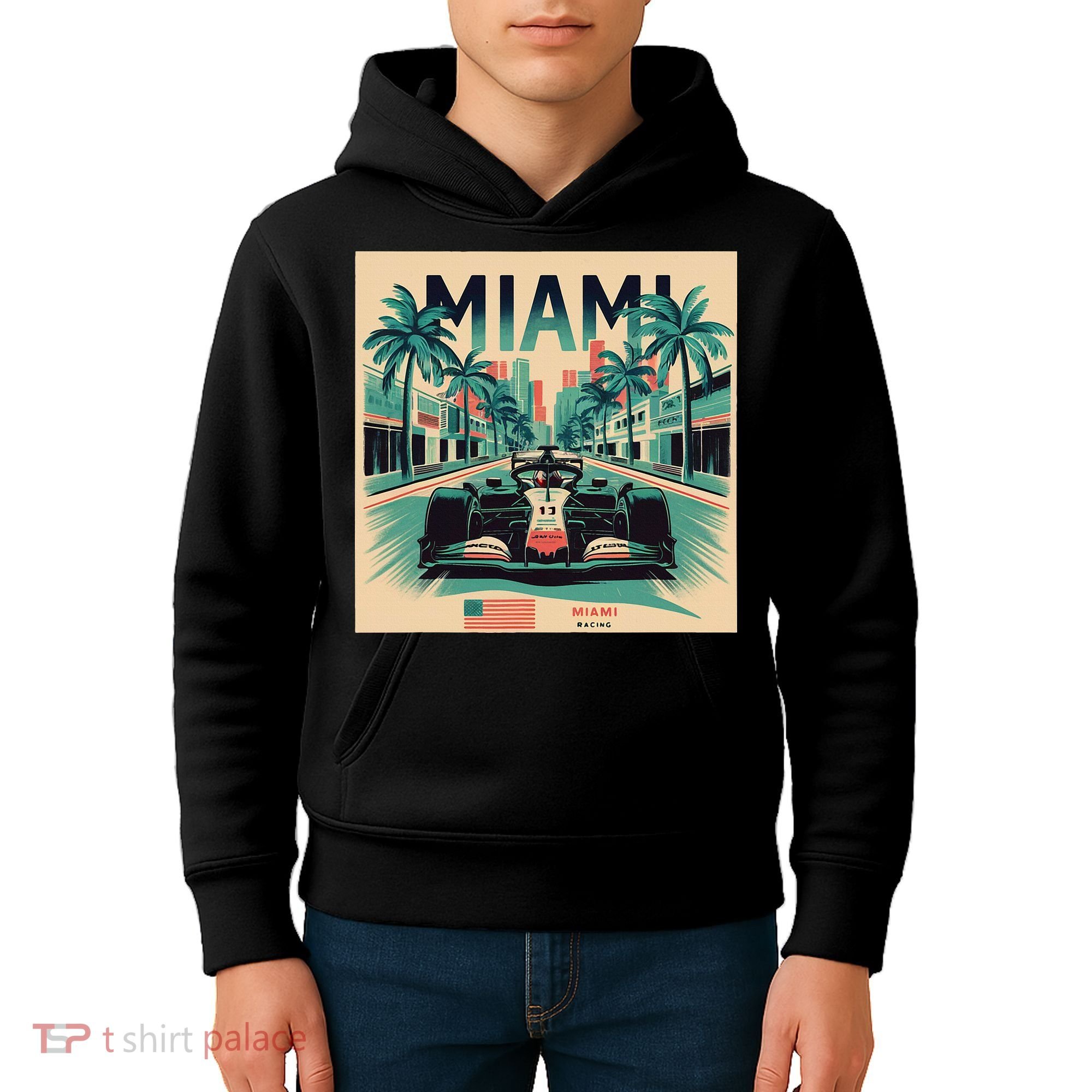 Retro Miami Racing Car Formula Racing Kids Hoodie