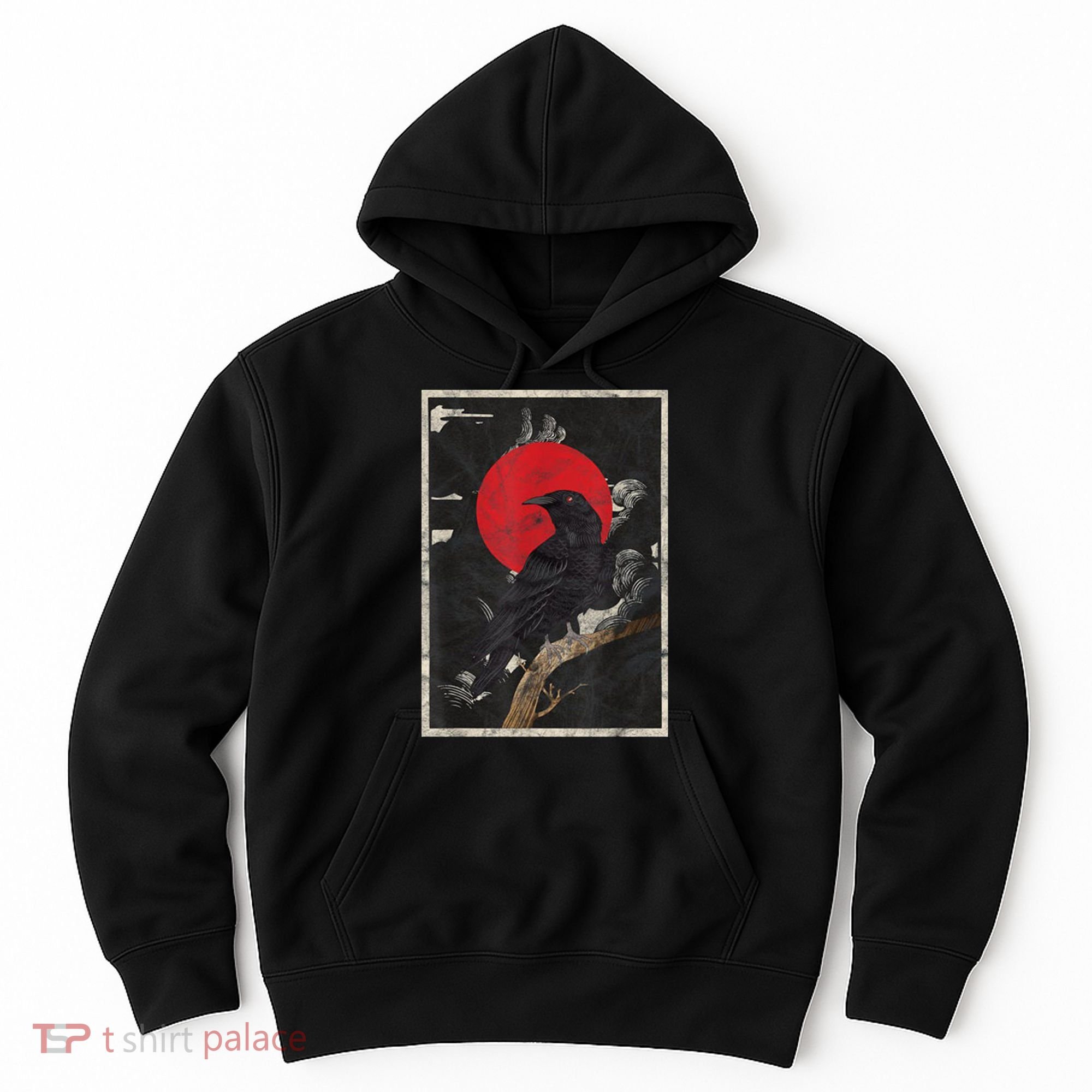 Red Moon Raven Graphic Black Crow Hoodie