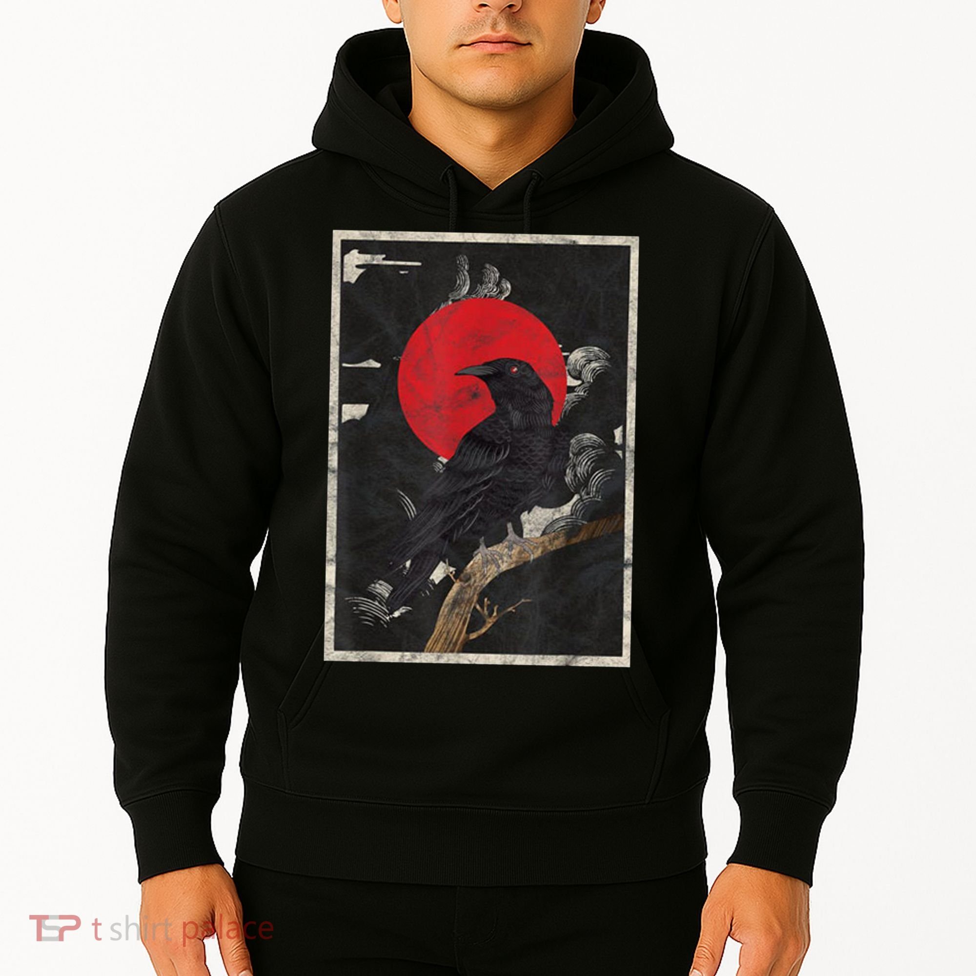 Red Moon Raven Graphic Black Crow Hoodie
