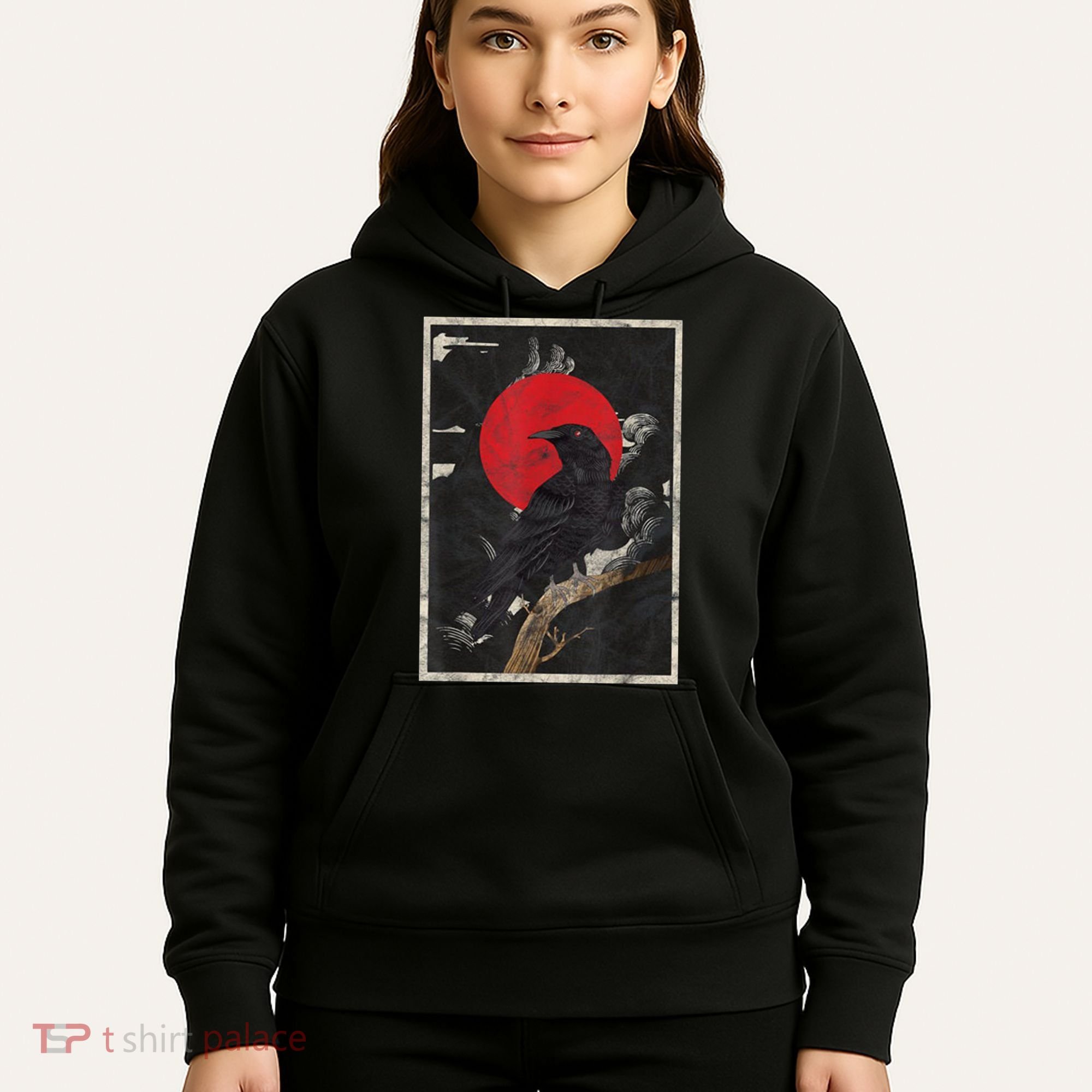 Red Moon Raven Graphic Black Crow Hoodie