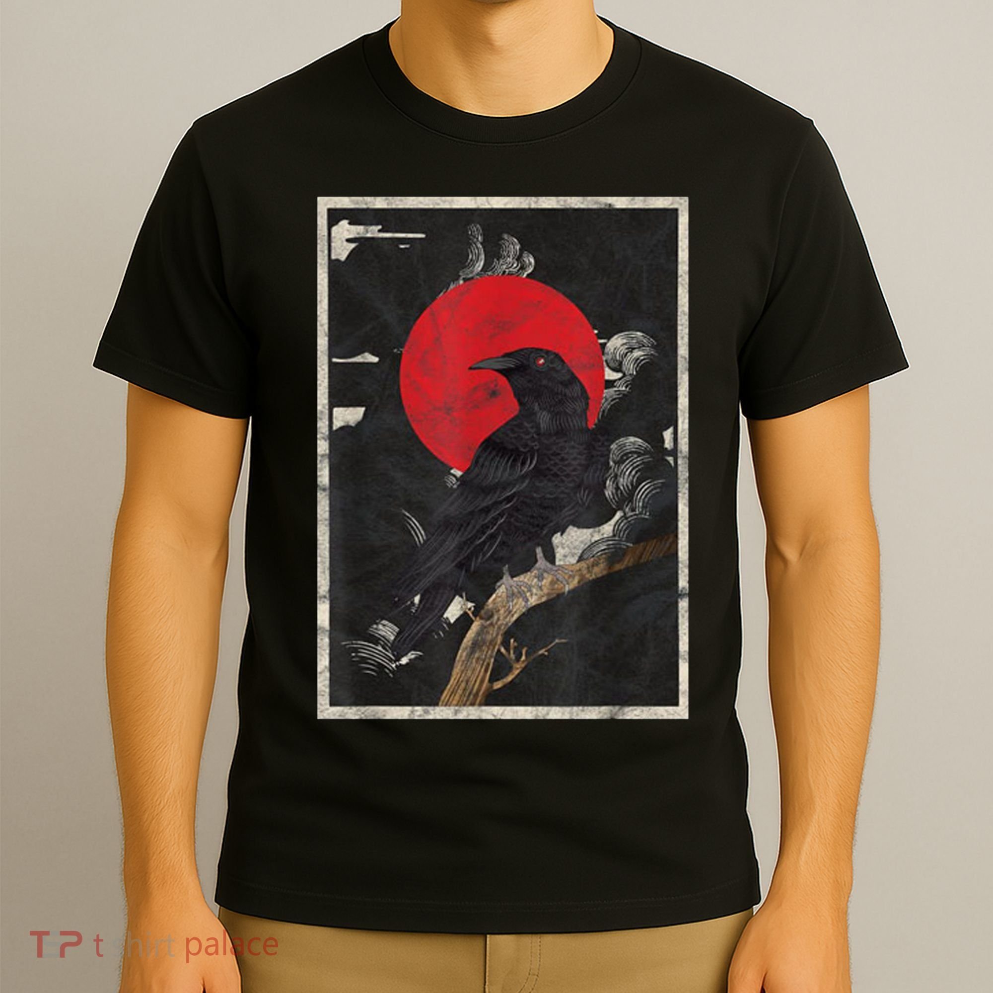 Red Moon Raven Graphic Black Crow T-Shirt
