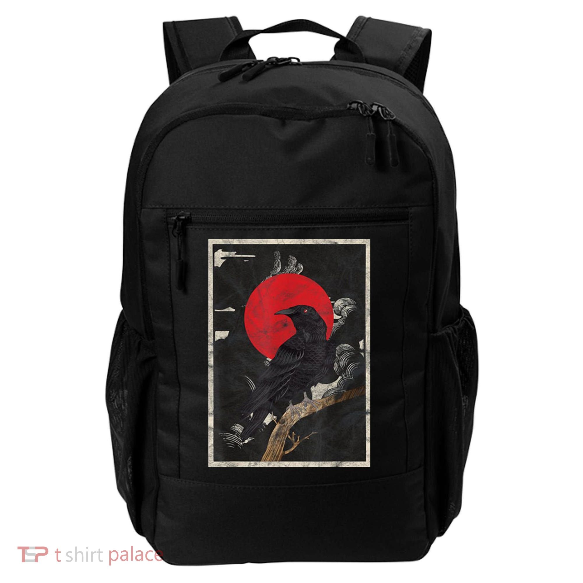 Red Moon Raven Graphic Black Crow Backpack