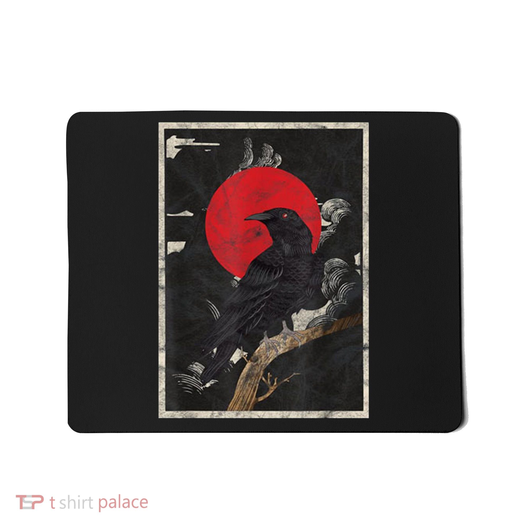 Red Moon Raven Graphic Black Crow Mousepad
