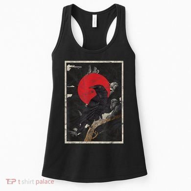 Red Moon Raven Graphic Black Crow Women's Tank Top