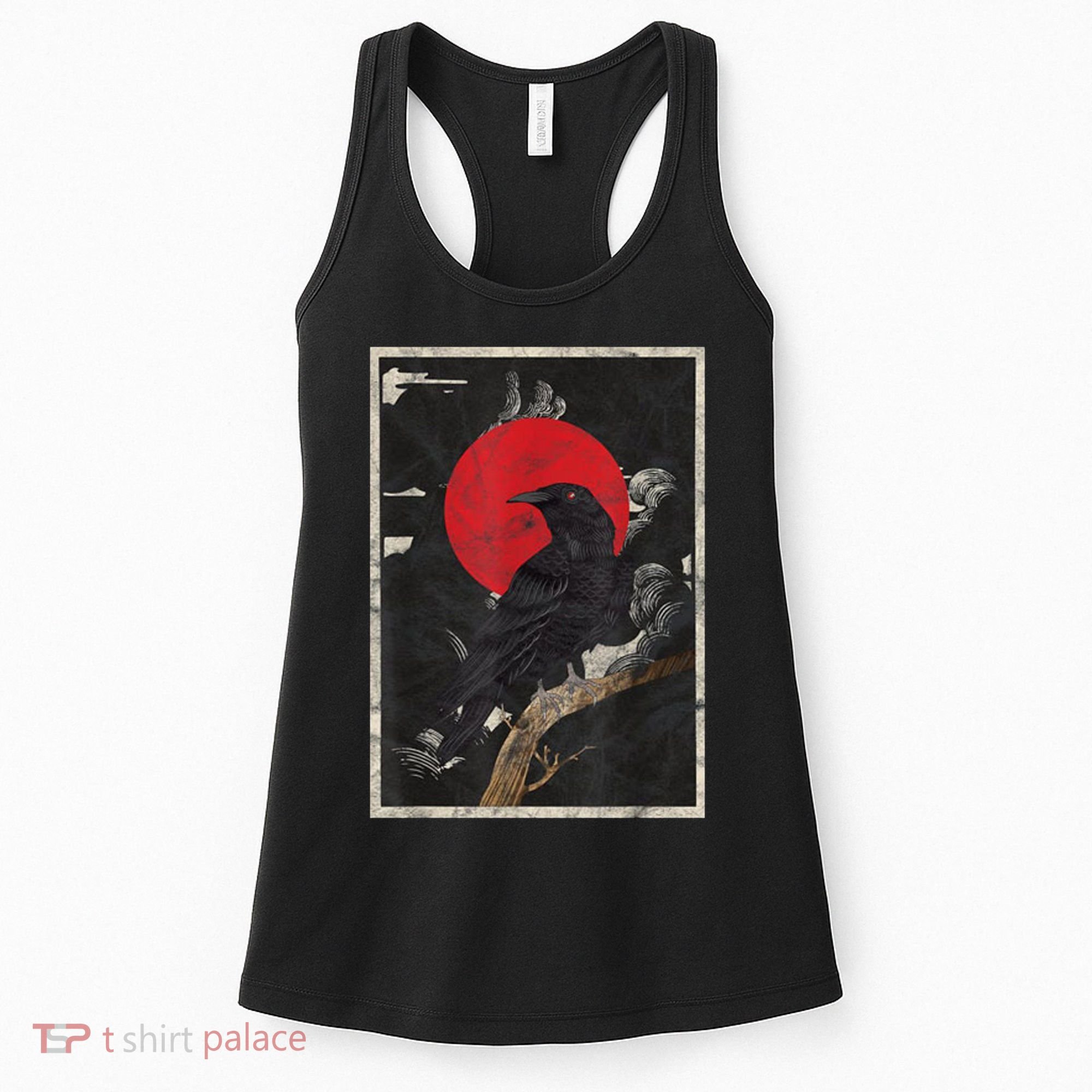 Red Moon Raven Graphic Black Crow Women's Tank Top