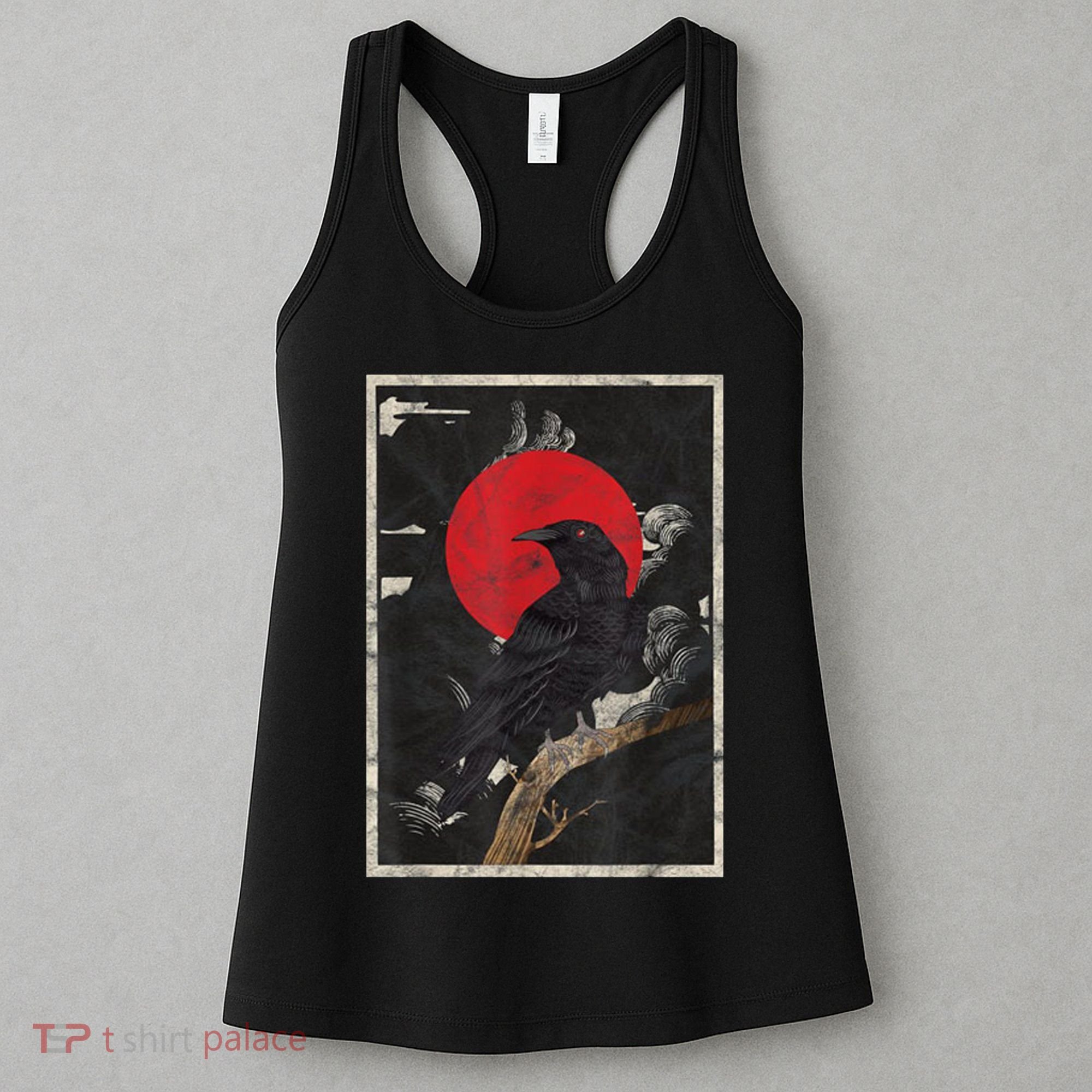 Red Moon Raven Graphic Black Crow Women's Tank Top