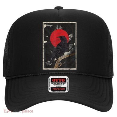 Red Moon Raven Graphic Black Crow Hat
