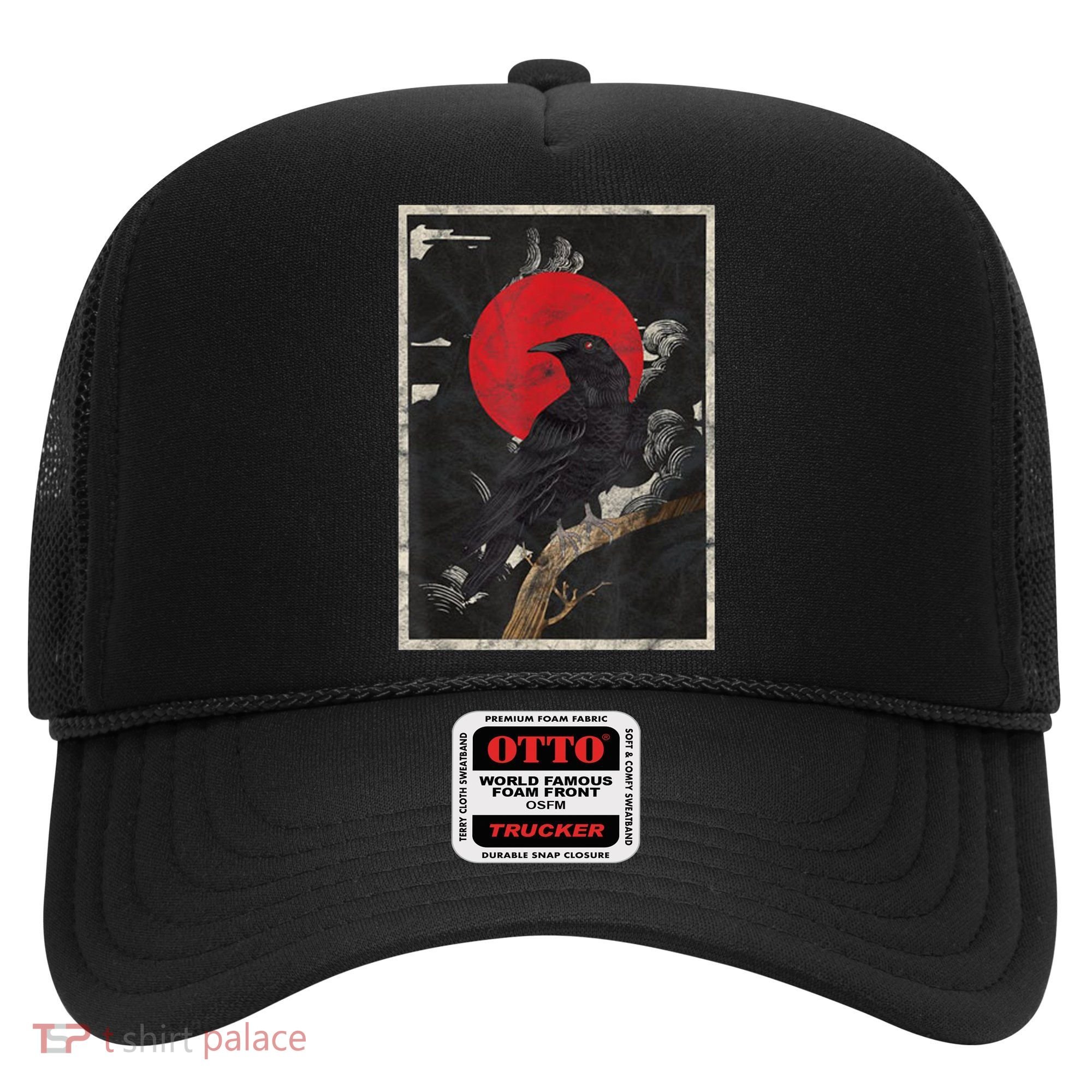 Red Moon Raven Graphic Black Crow Hat