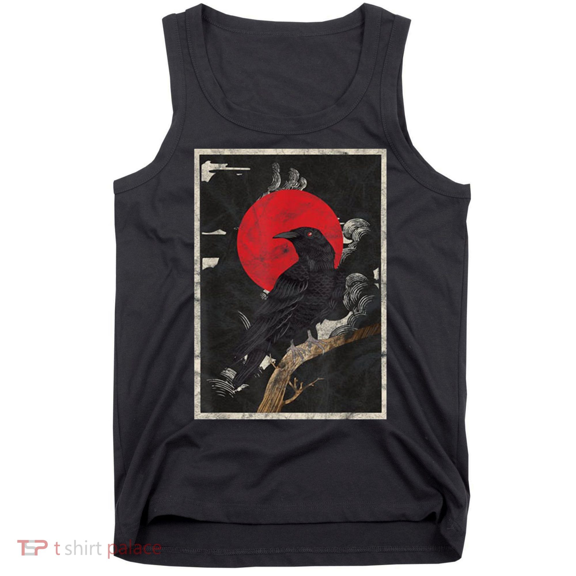 Red Moon Raven Graphic Black Crow Tank Top