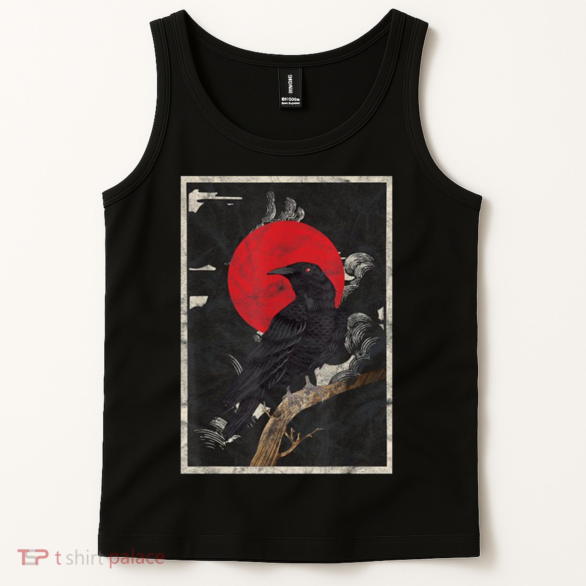 Red Moon Raven Graphic Black Crow Tank Top