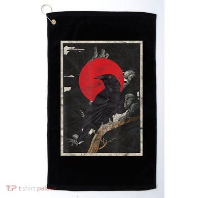 Red Moon Raven Graphic Black Crow Golf Towel