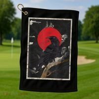 Red Moon Raven Graphic Black Crow Golf Towel thumb 1
