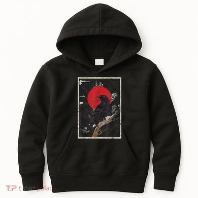 Red Moon Raven Graphic Black Crow Kids Hoodie