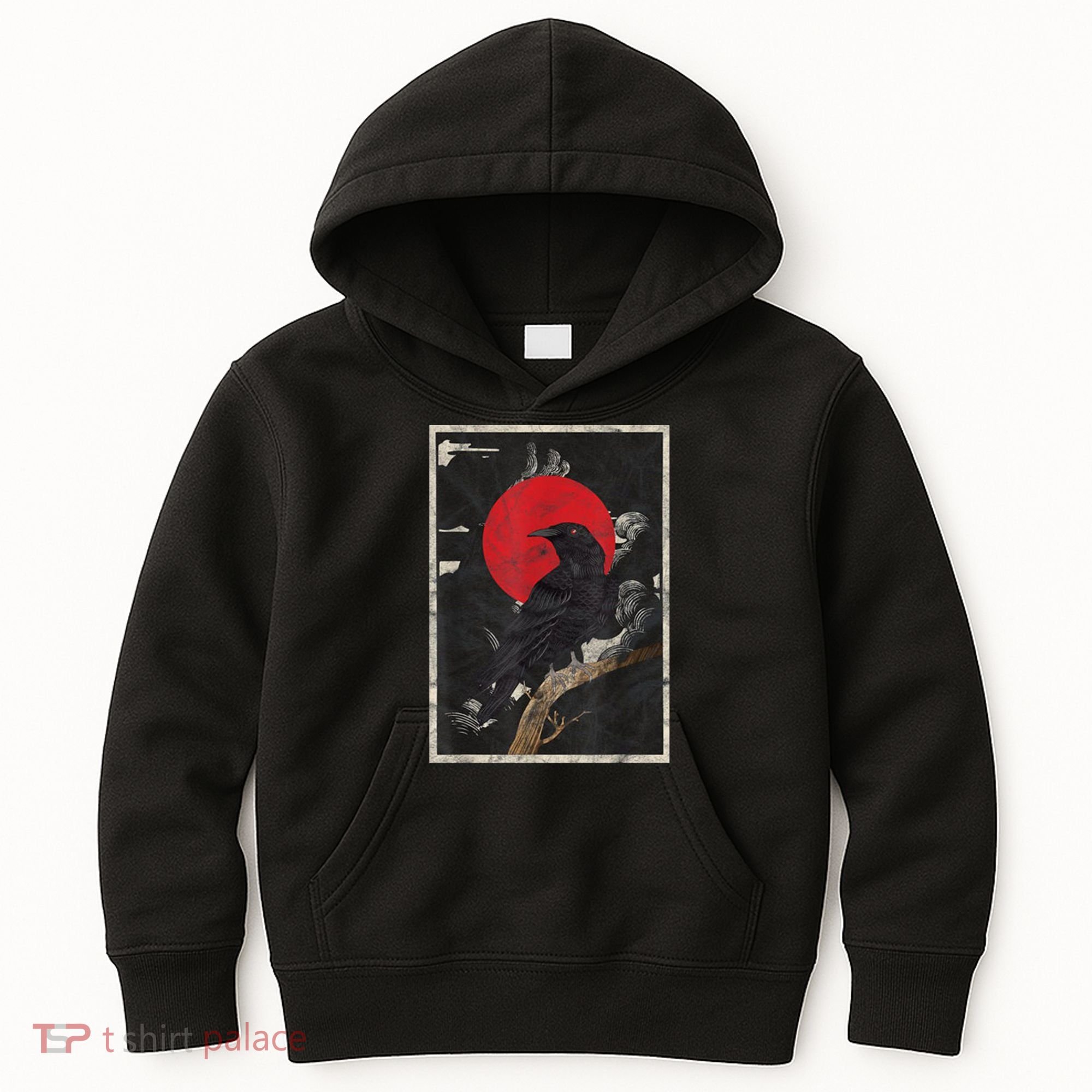 Red Moon Raven Graphic Black Crow Kids Hoodie