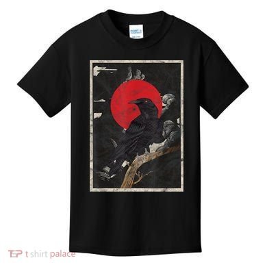Red Moon Raven Graphic Black Crow Kids T-Shirt