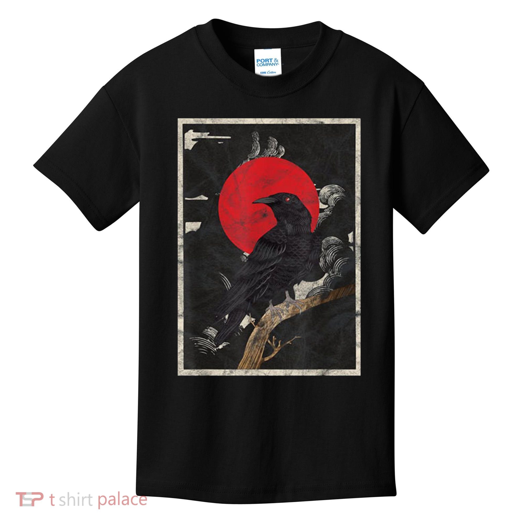 Red Moon Raven Graphic Black Crow Kids T-Shirt