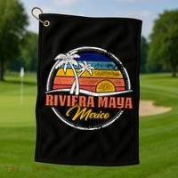 Riviera Maya Retro Sunset Golf Towel thumb 1
