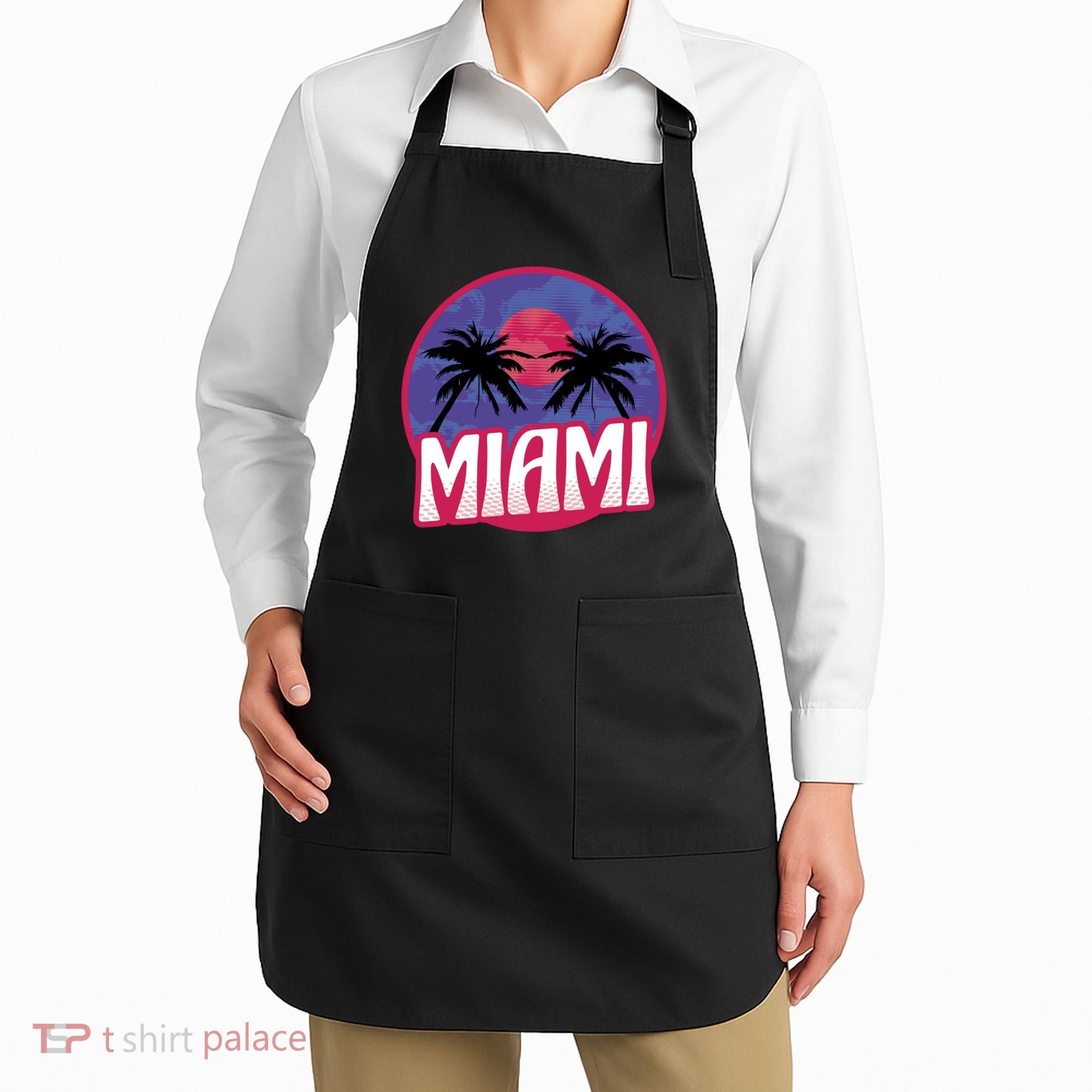 Retro Miami Sunset Palm Tree Apron