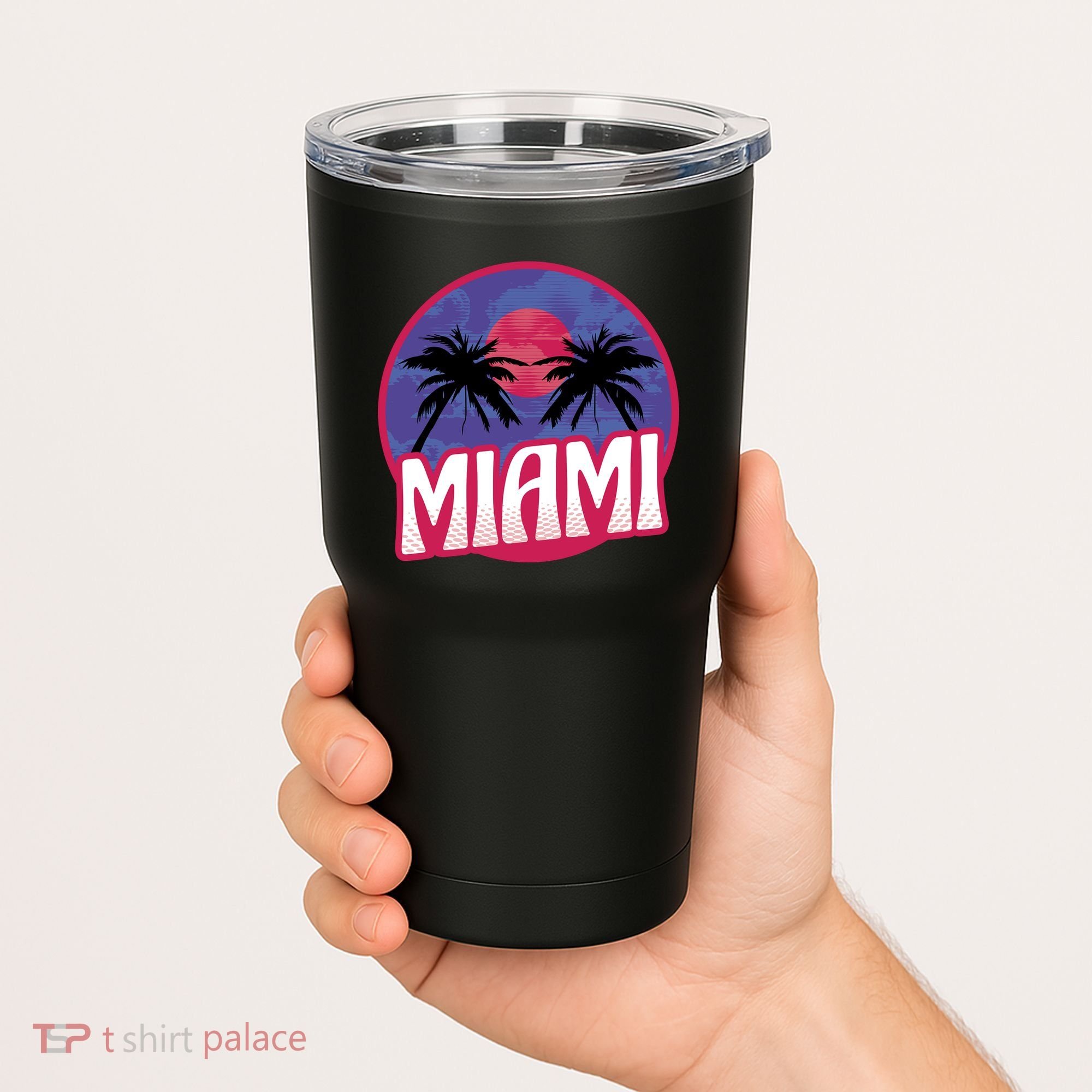 Retro Miami Sunset Palm Tree Tumbler