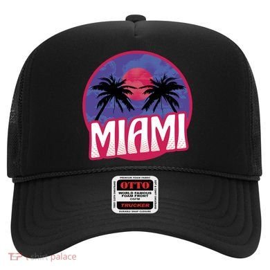 Retro Miami Sunset Palm Tree Hat