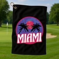 Retro Miami Sunset Palm Tree Golf Towel thumb 1