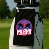 Retro Miami Sunset Palm Tree Golf Towel thumb 2