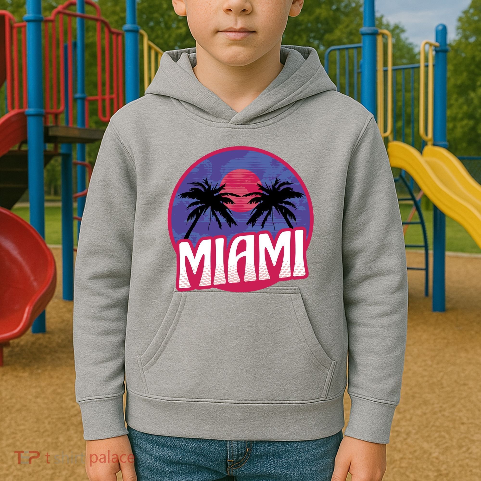 Retro Miami Sunset Palm Tree Kids Hoodie