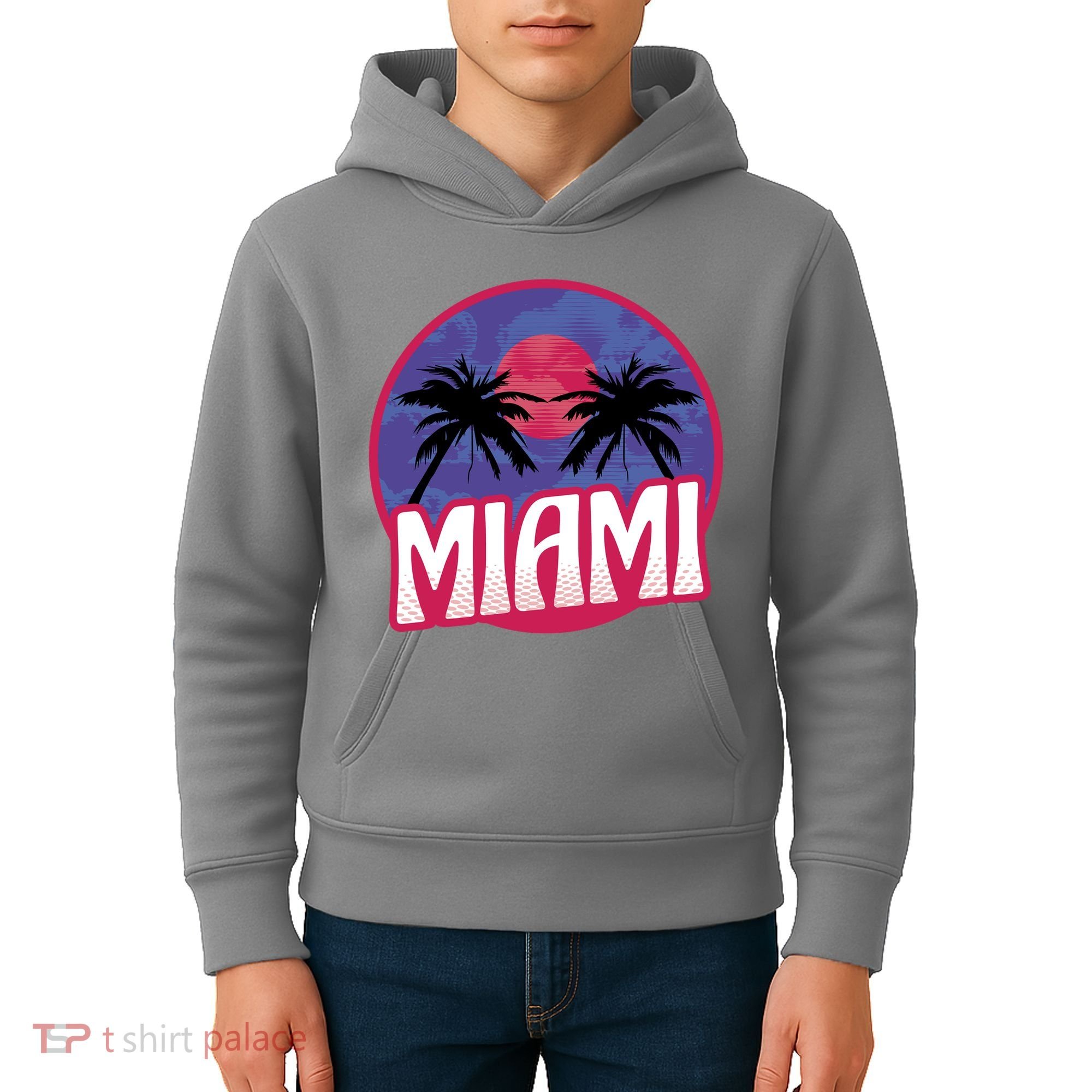 Retro Miami Sunset Palm Tree Kids Hoodie