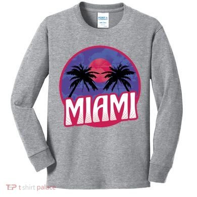 Retro Miami Sunset Palm Tree Kids Long Sleeve Shirt