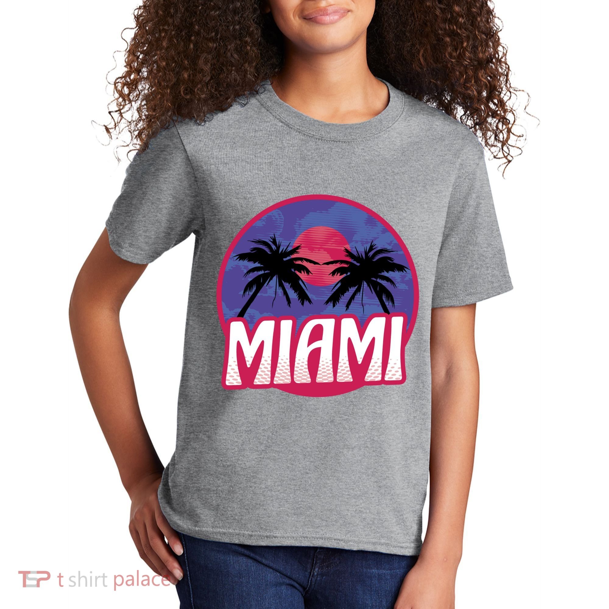 Retro Miami Sunset Palm Tree Kids T-Shirt
