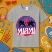 Retro Miami Sunset Palm Tree Kids T-Shirt thumb 3