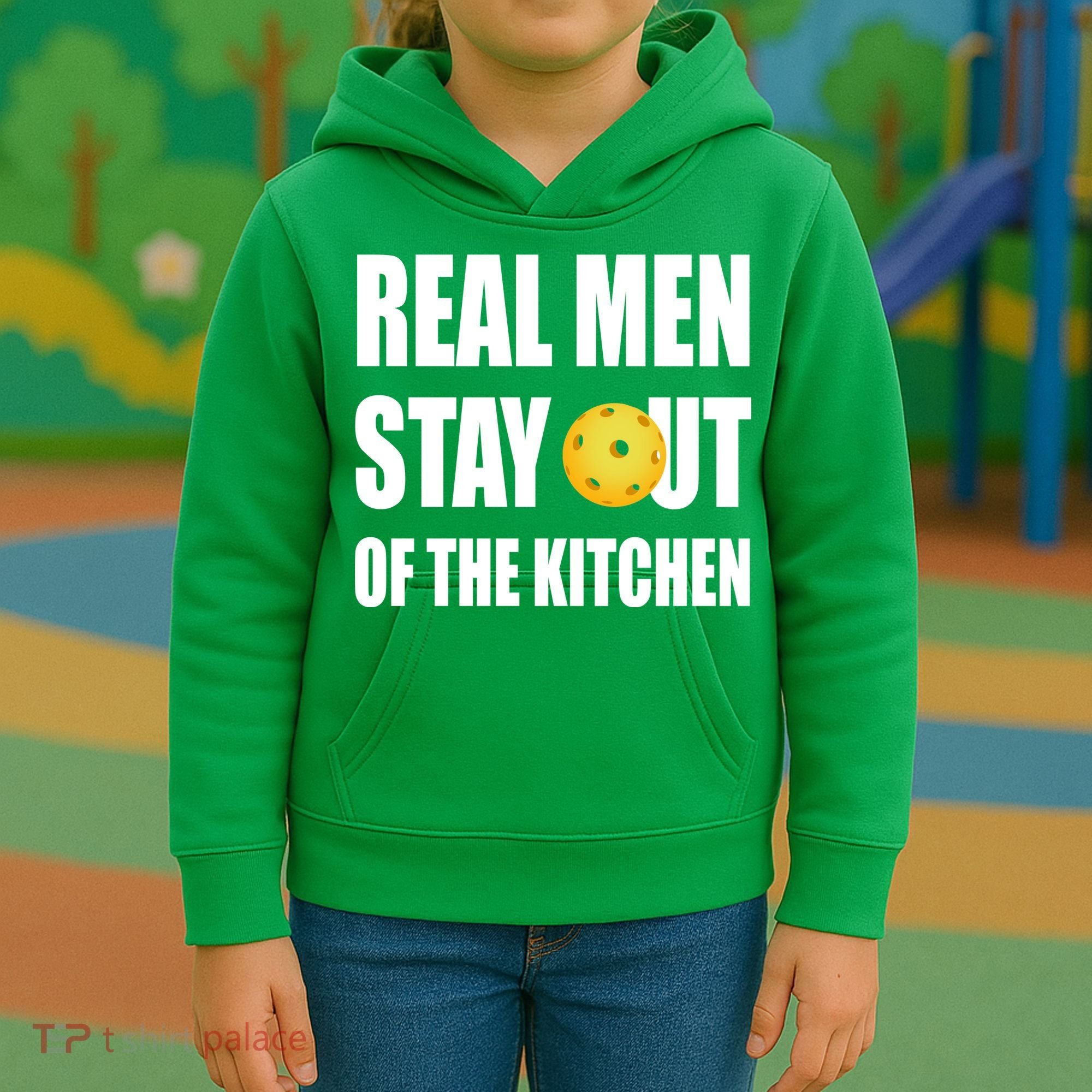 Real Men Say Out Of The Kitchen Pickleball Funny Kids Hoodie