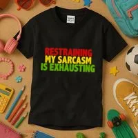 Restraining My Sarcasm Is Exhausting Kids T-Shirt thumb 3