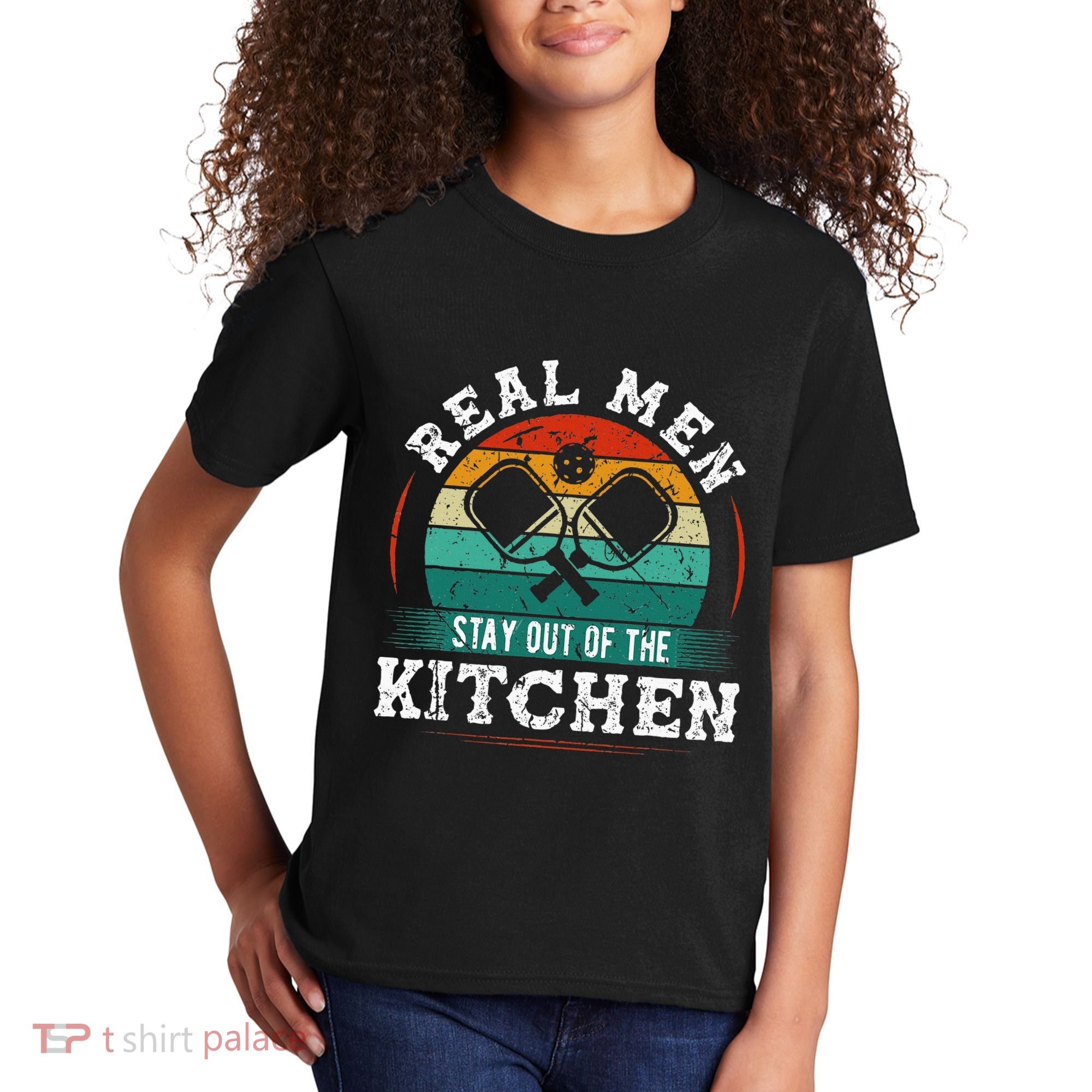 Real M.E.N Stay Out Of The Kitchen Pickleball Kids T-Shirt