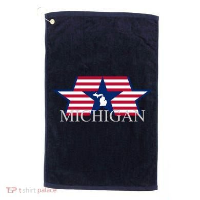 Retro Michigan Star Map Golf Towel