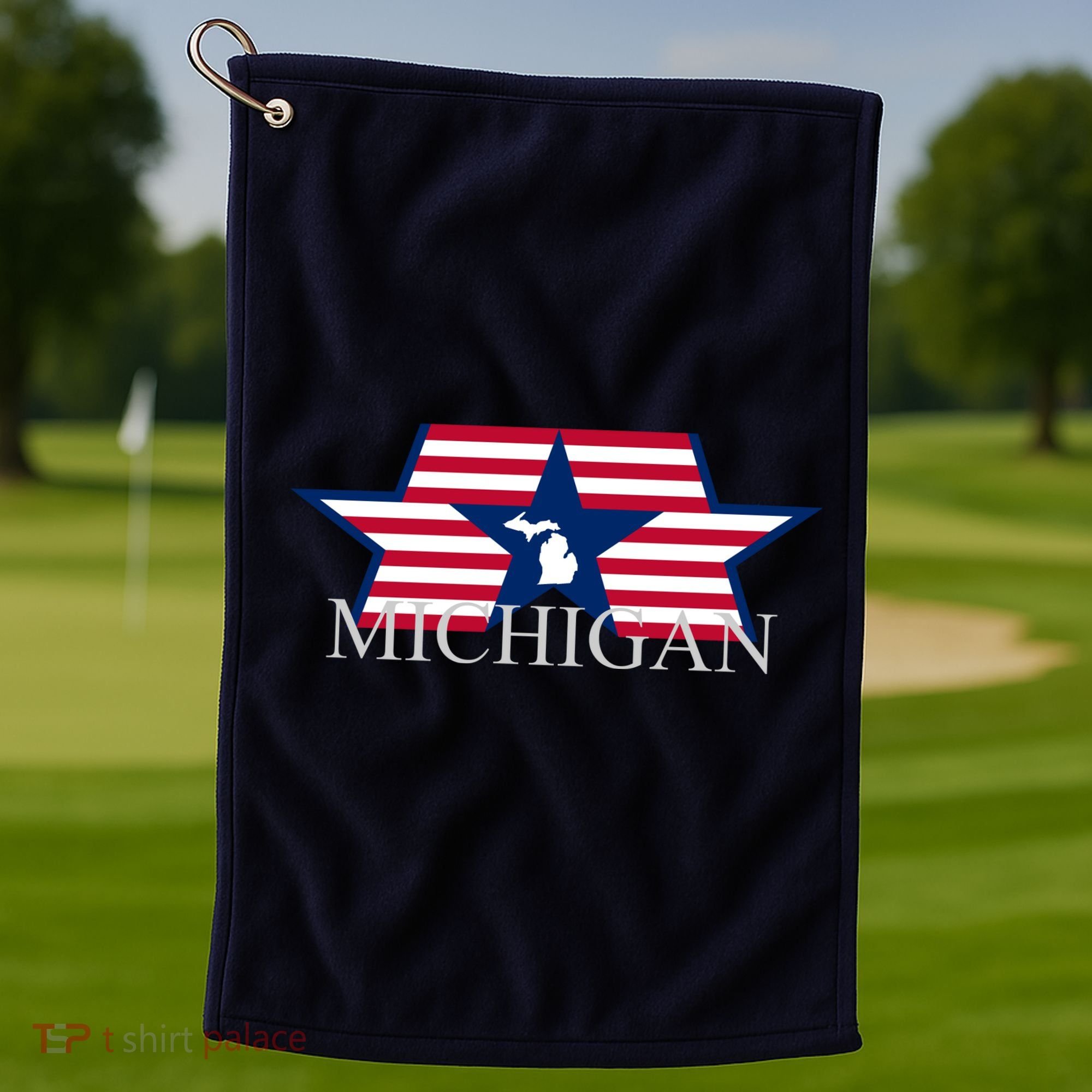 Retro Michigan Star Map Golf Towel