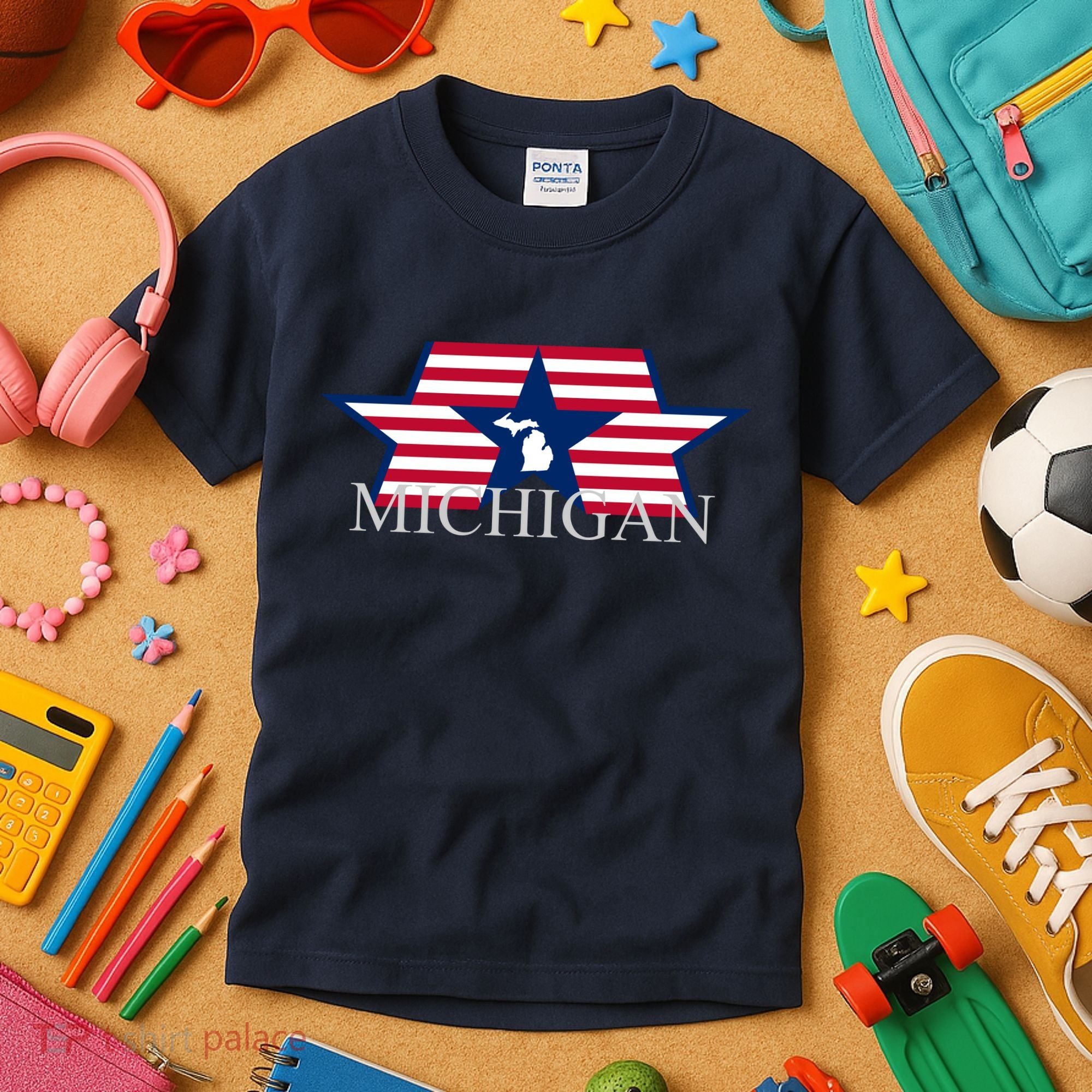 Retro Michigan Star Map Kids T-Shirt