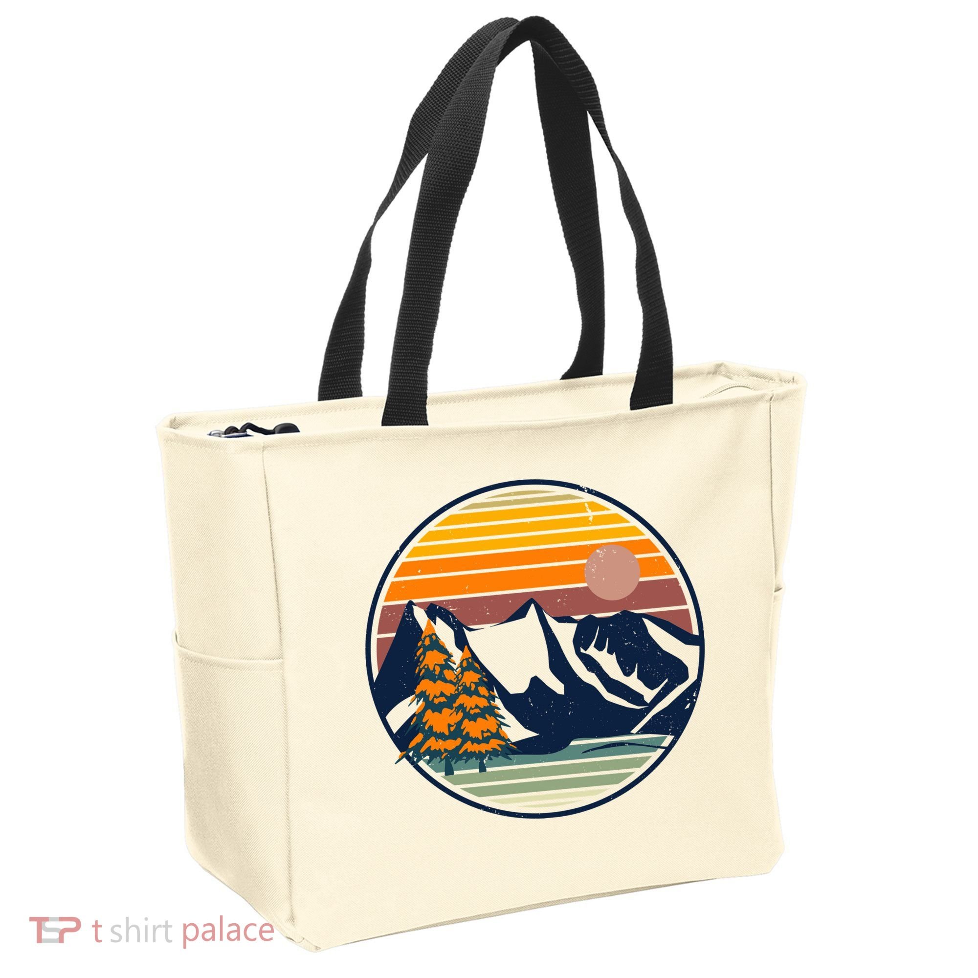 Retro Mountain Sunset Nature Tote Bag