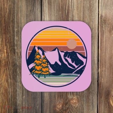 Retro Mountain Sunset Nature Coaster