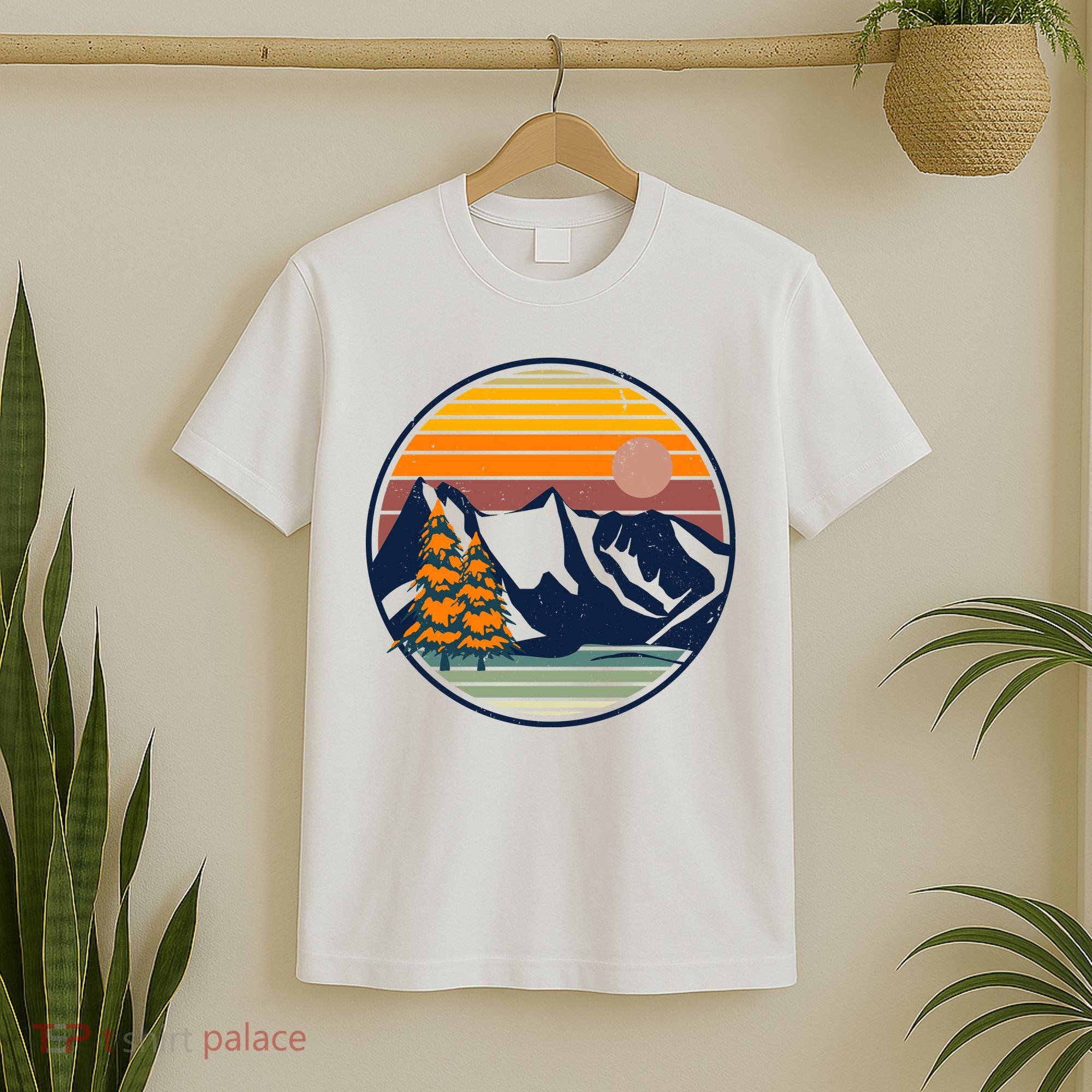 Retro Mountain Sunset Nature T-Shirt
