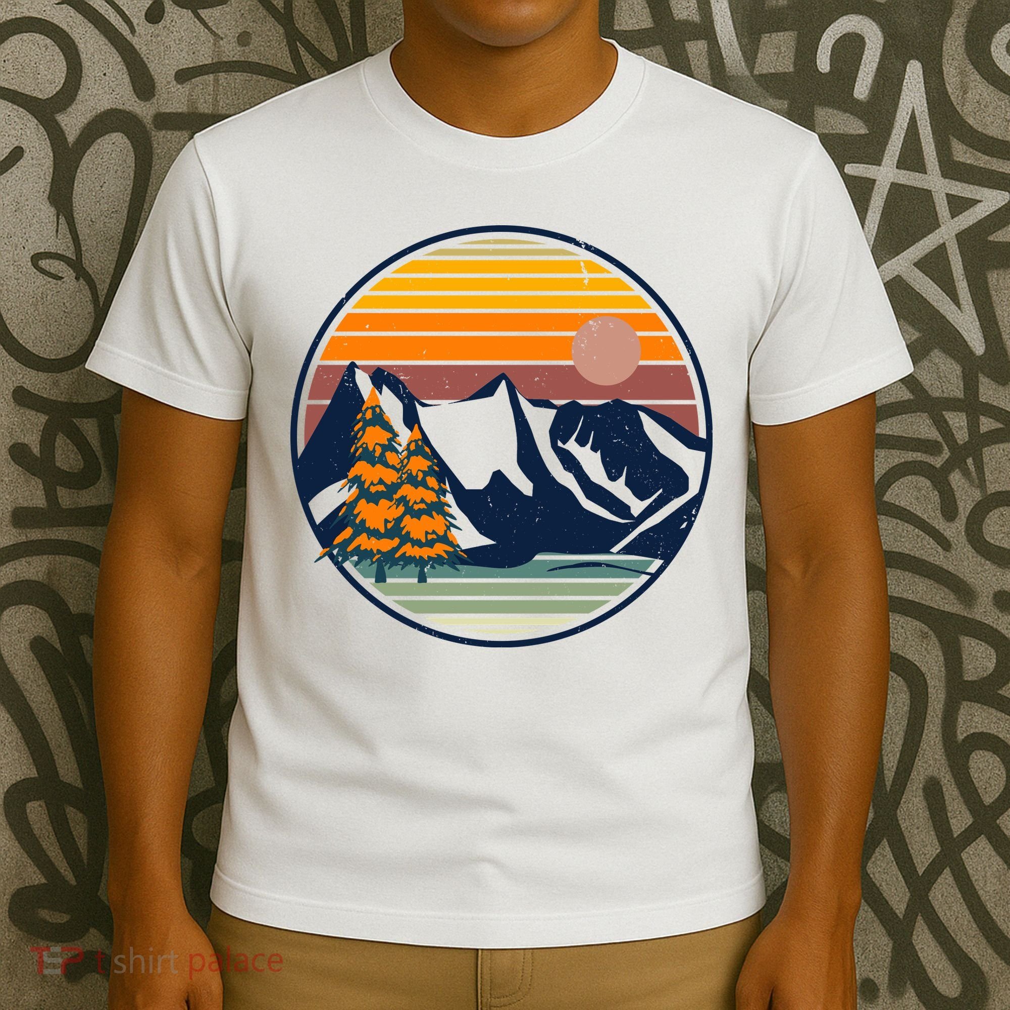 Retro Mountain Sunset Nature T-Shirt