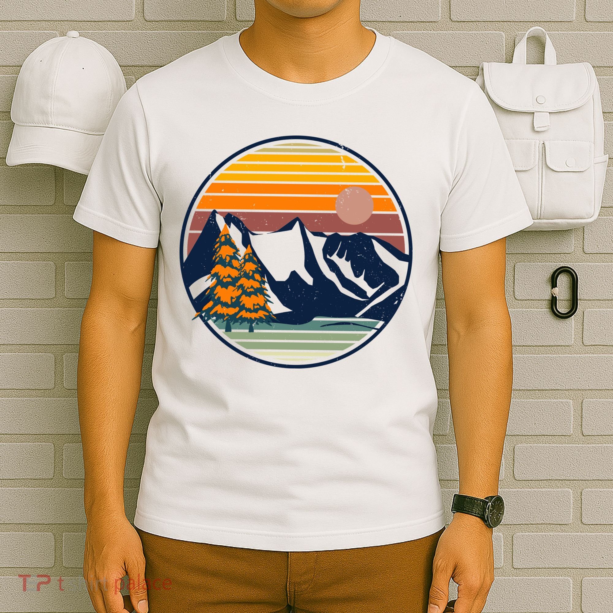 Retro Mountain Sunset Nature T-Shirt