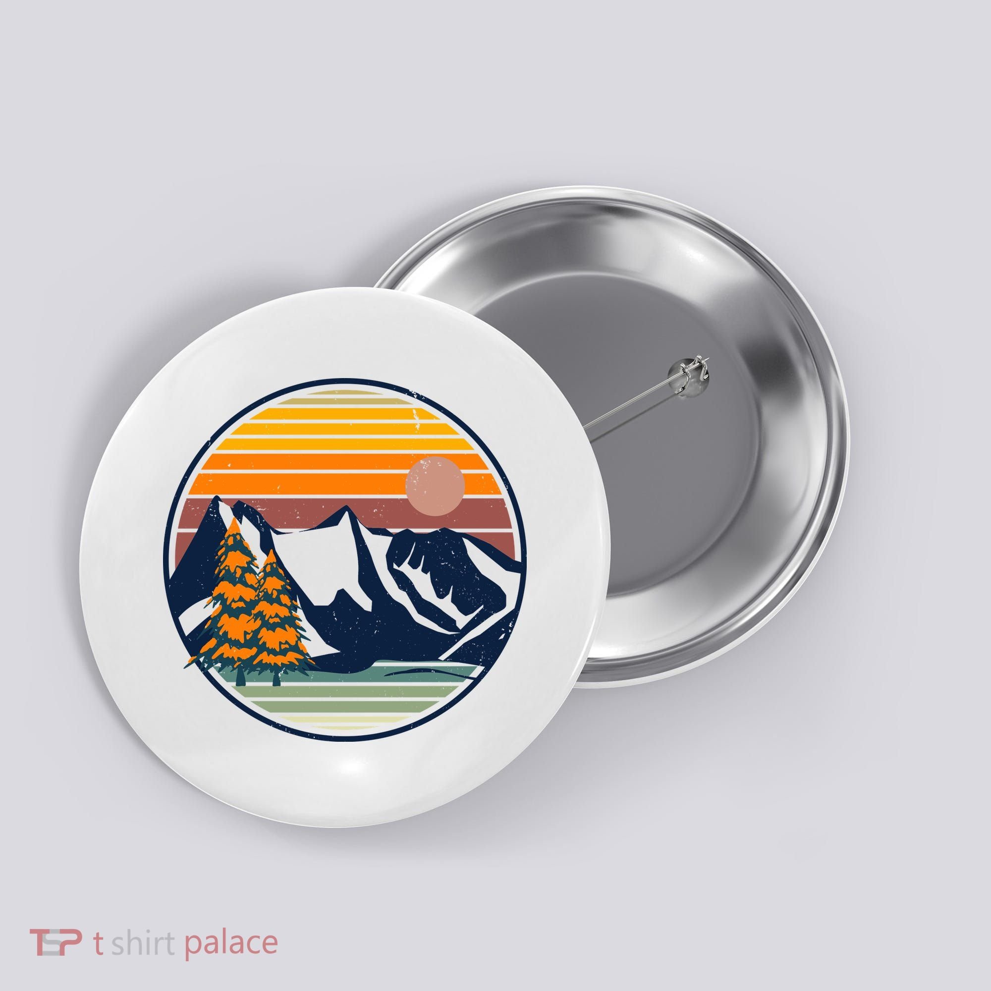 Retro Mountain Sunset Nature Button