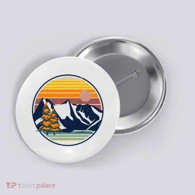 Retro Mountain Sunset Nature Button