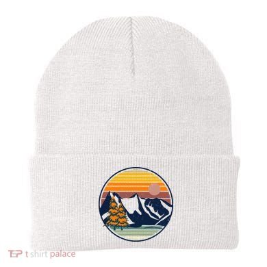 Retro Mountain Sunset Nature Beanie